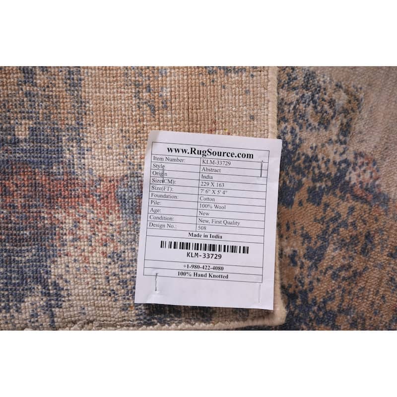 Contemporary Abstract Area Rug Handmade Wool Carpet - 5'4" x 7'6"