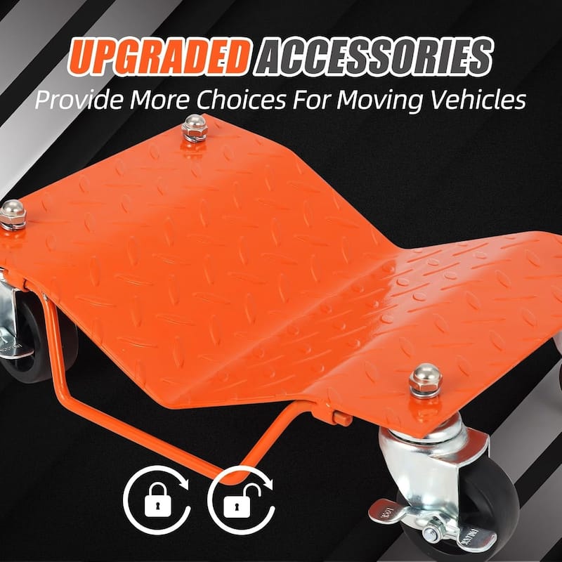 4-Pack Heavy-Duty Car Wheel Dolly Set 6000-lb Capacity per Dolly Dual-Lock Brakes and Lockable Casters Orange