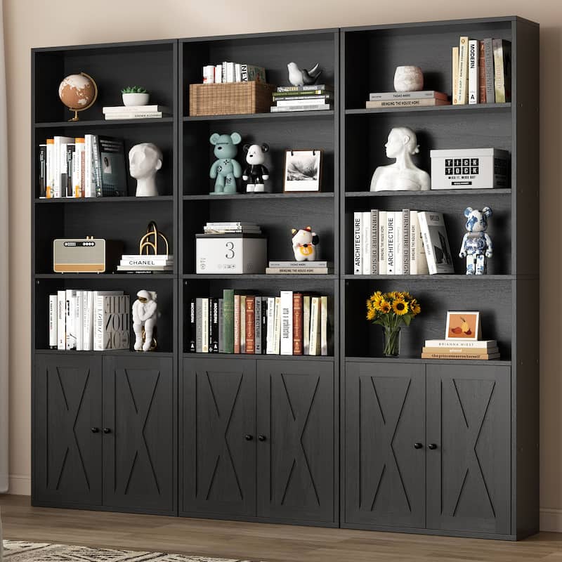 Farmhouse 6-Tier Open Bookcase and Bookshelf with Doors