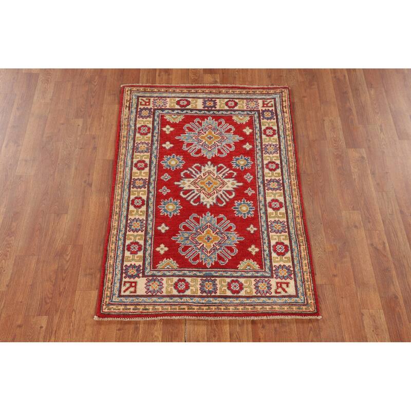 Red Traditional Kazak Foyer Rug Hand-Knotted Wool Carpet - 2'9" x 4'1"