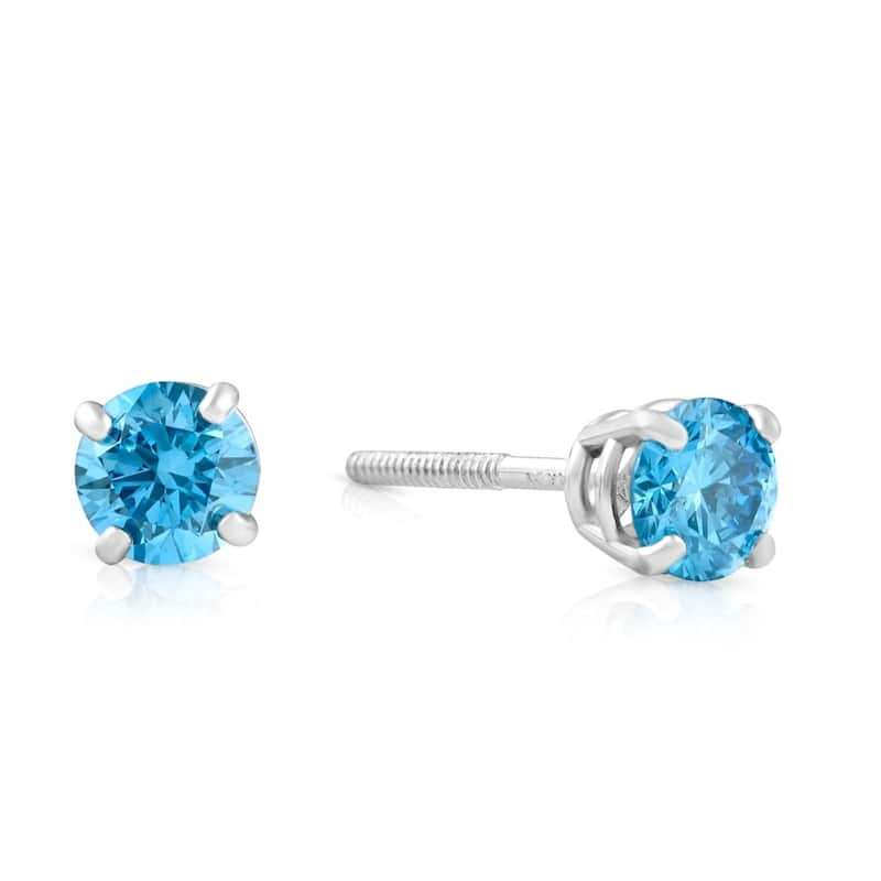 1/2ct Blue Lab Grown Diamond Studs Screw Back White Gold Earrings