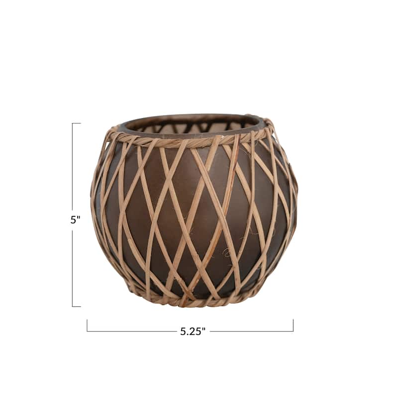 Glass Votive Holder with Woven Rattan Sleeve - 5.3"L x 5.3"W x 5.0"H
