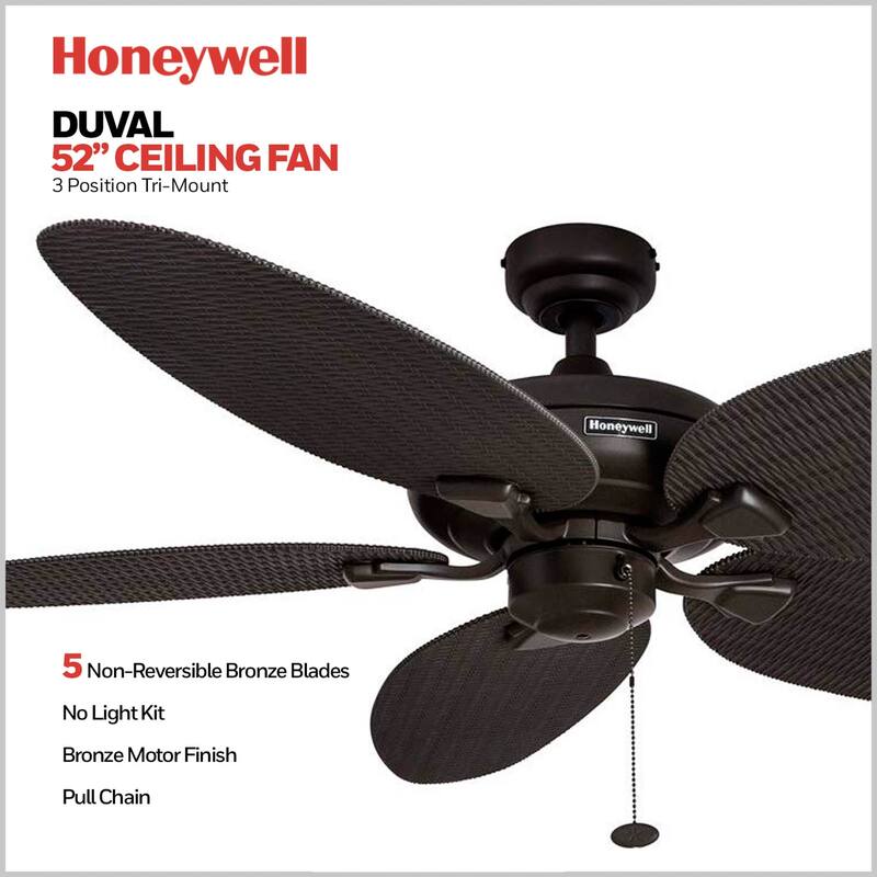 52" Honeywell Duval Bronze Indoor/Outdoor Ceiling Fan with No Light, Pull Chain