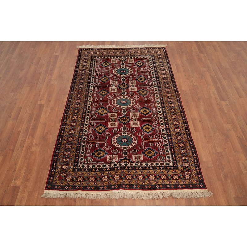 Hand Knotted Oriental 100% Wool Carpet Traditional Geometric Red Ardebil Area Rug - 7' 5'' X 4' 5''