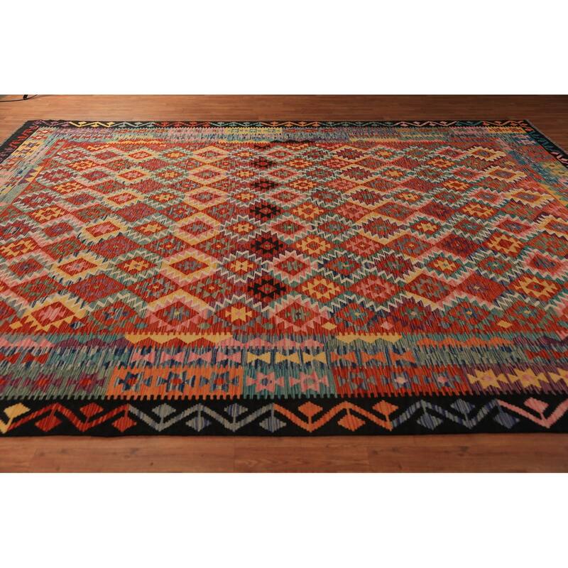 Trellis Kilim Oriental Area Rug Hand-Woven Reversible Wool Carpet - 9'11"x 12'8"