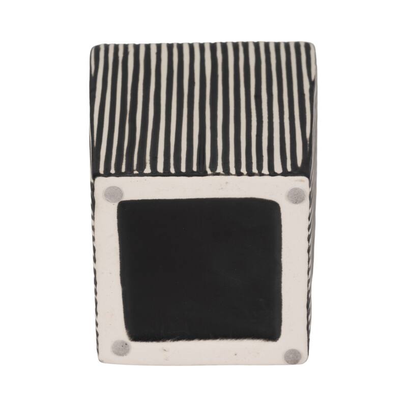 Sagebrook Home Lines Square Stoneware Vase in Black and White Finish, Unique Design