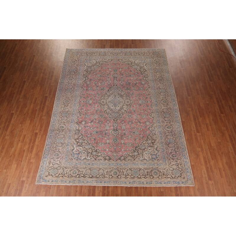 Mashad Persian Vintage Rug Hand-Knotted Oriental Wool Carpet - 9'10"x 12'9"