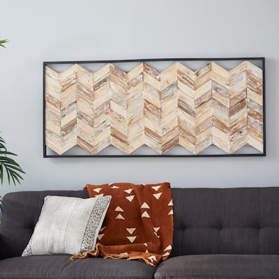 Brown Teak Wood Handmade Chevron Panels Geometric Home Wall Decor with Distressing