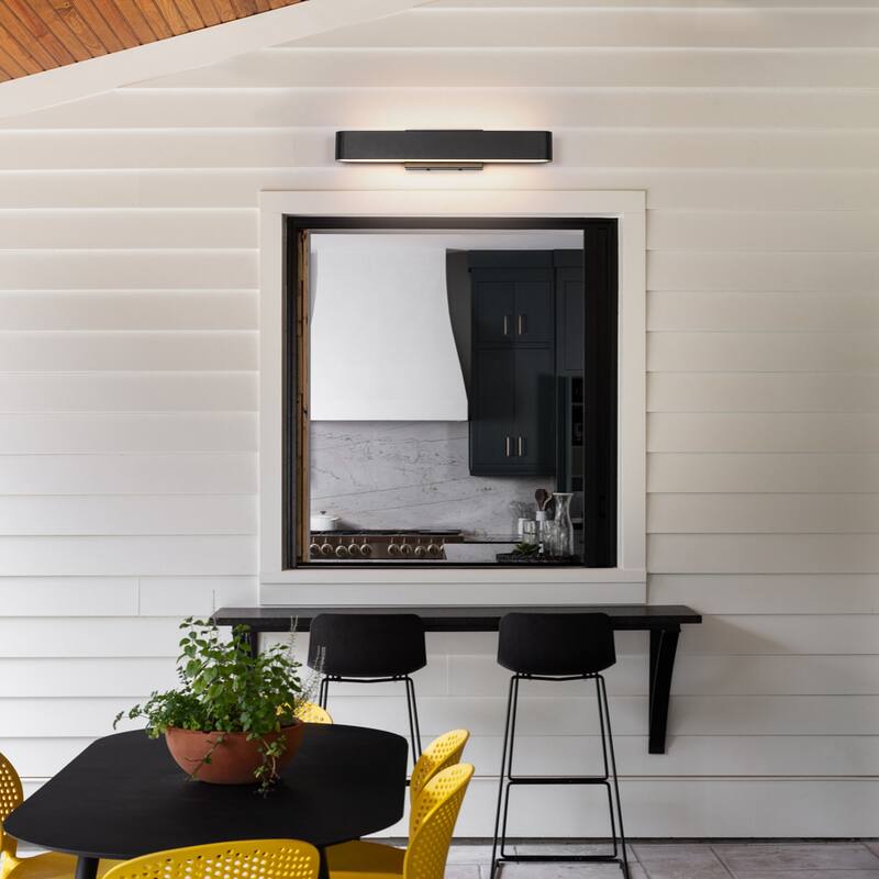 23.6" W Modern Black Finish Rectangle Linear Metal Integrated LED Outdoor Wall Light - 23.6 in. W x 4.33 in. H x 3.82 in. D