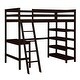 preview thumbnail 6 of 5, Espresso Pine Wood Loft Bed with Desk, Ladder, and Shelves, High Guard Rails
