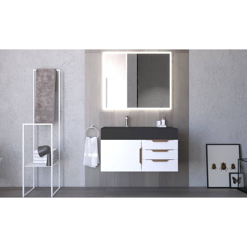 Amazon 36" Wall Mounted Bathroom Vanity Set w/ Black Top
