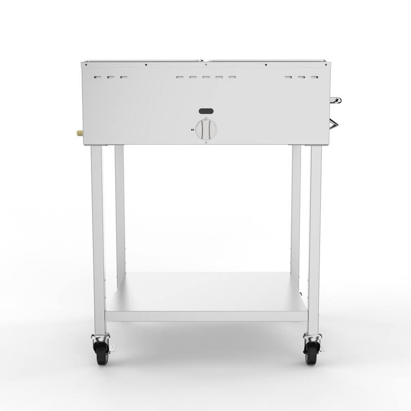 Outdoor Mobility This propane food warmer hasfour3"lockable wheels for easy movement&stability plus a metal push handle.