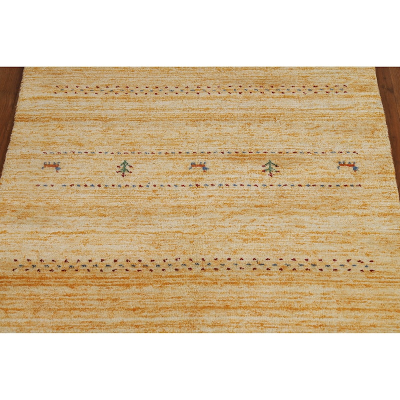 Hand Knotted Oriental 100% Wool Carpet Tribal Animal Pictorial Yellow & Gold Gabbeh Area Rug - 5' 8'' X 3' 11''
