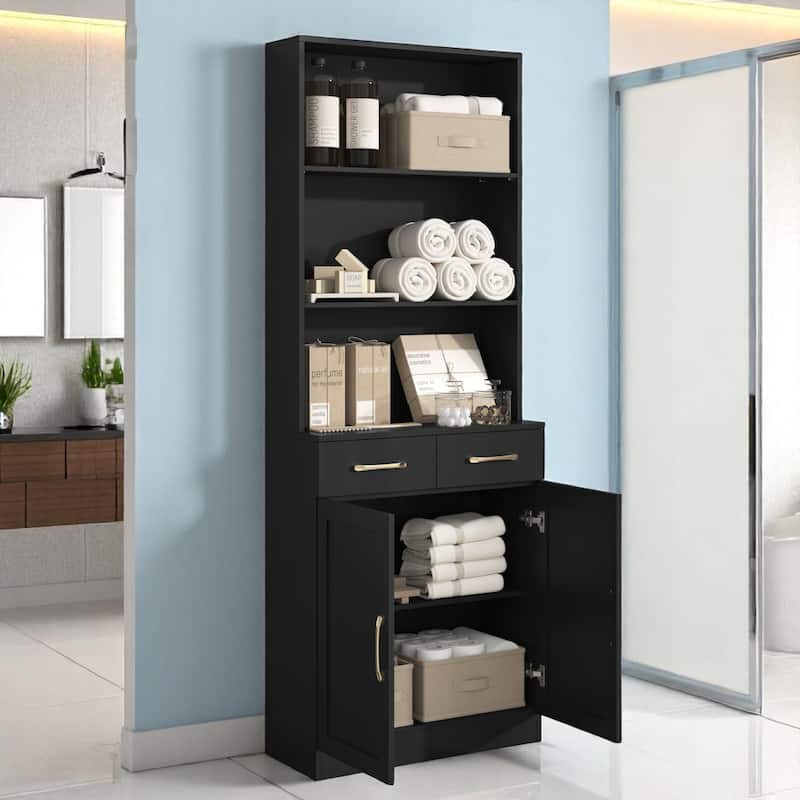 70" Freestanding Storage Cabinet for Bathroom with Drawers, Doors & Adjustable Shelf, Water-Resistant MDF Design