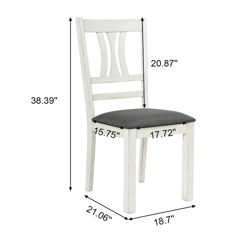 Modern Dining Chairs - Set of 2 - Distressed Off White - Rubberwood Frame - Comfortable Upholstered Seat