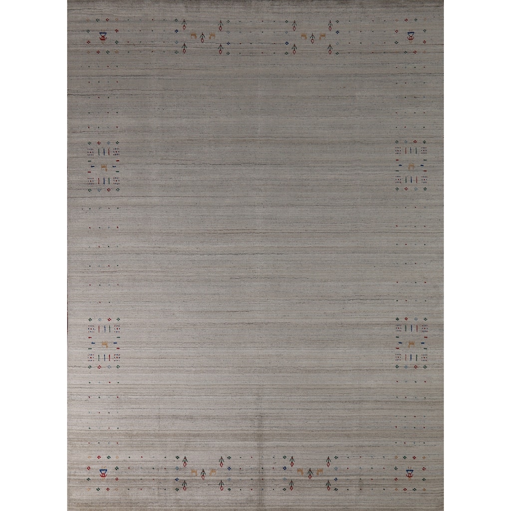 Hand Knotted Oriental 100% Wool Carpet Tribal Tribal Greys & Charcoal Gabbeh Area Rug - 10' 1'' X 8' 0''
