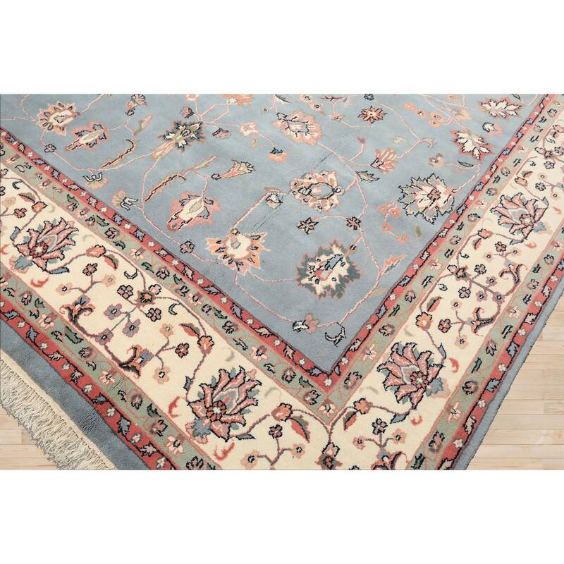 7'10''x10 Hand Knotted Wool Baby Blue Kashaan Traditional Botanical Area Rug - 7' 10'' x 10'