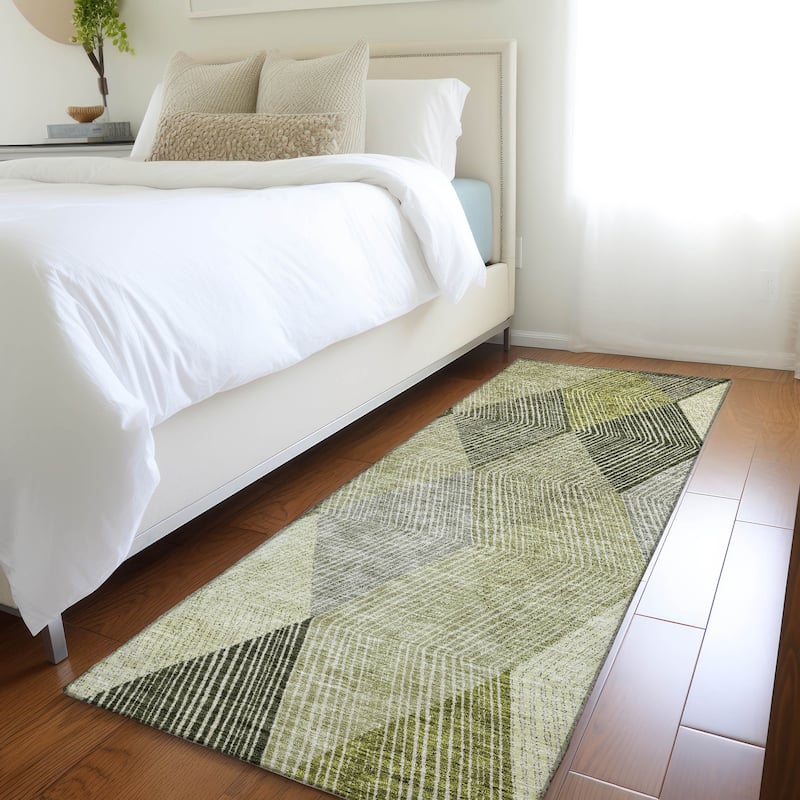 Premium Washable Super Soft Modern Fusion Mayfield Rug - Olive - 2'3" x 7'6"