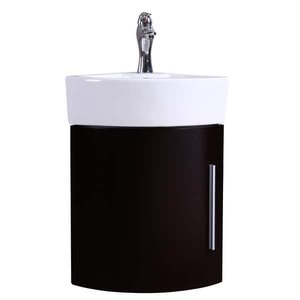 slide 2 of 12, Corner Vanity Sink Myrtle 16.5" White Porcelain Sink With Black Cabinet, Faucet And Drain Renovators Supply White