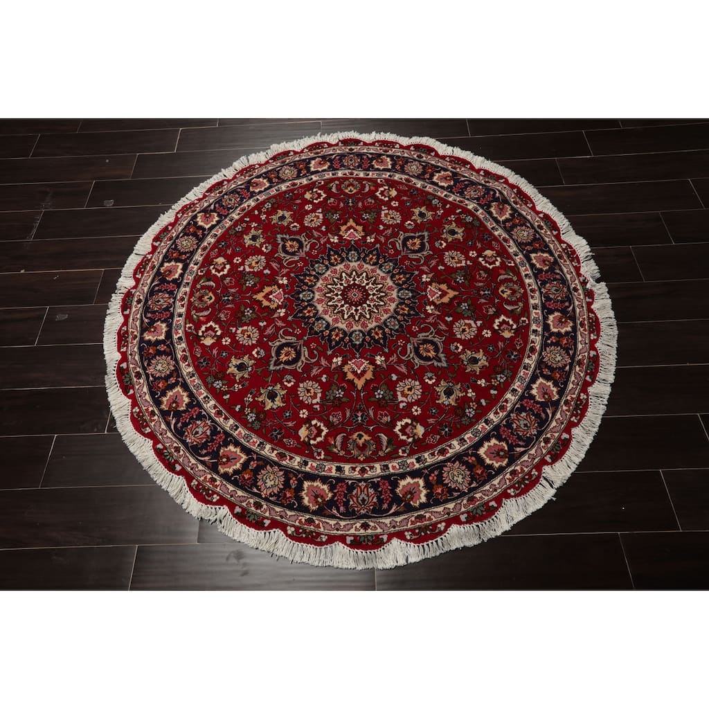5'0''x5'0" Burgundy TTabrizz Round Rug 250 KPSI Hand Knotted Wool Medallion Motif - 5' x 5' -Round
