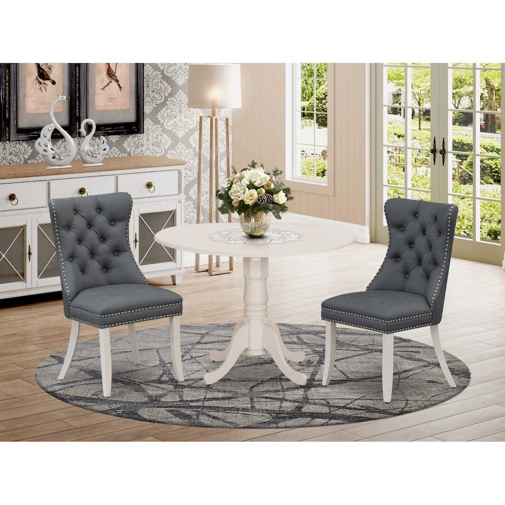 3-Piece Linen white Solid Wood Top-Round Upholstered Dining Room Set -Seats 4