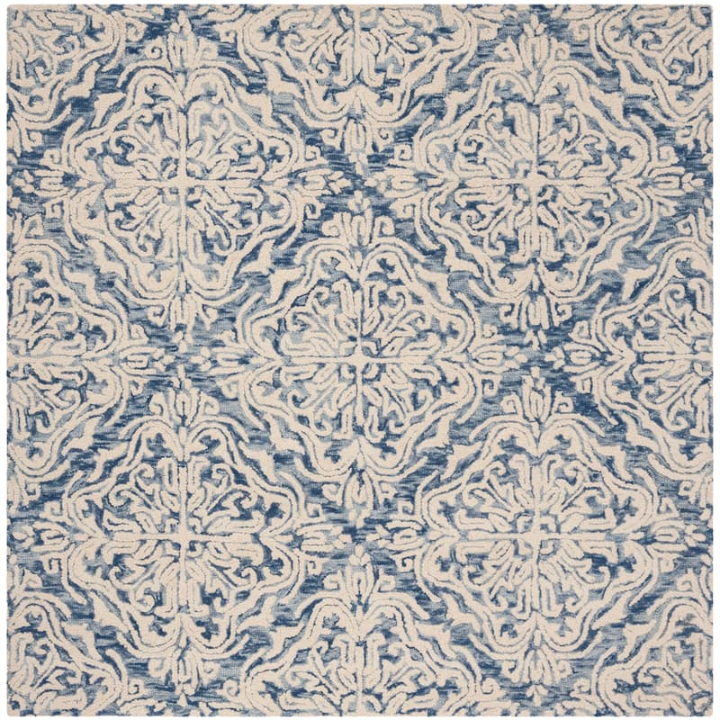 SAFAVIEH Handmade Blossom Letty Modern Floral Wool Rug - 4' x 4' Square - Blue/Ivory