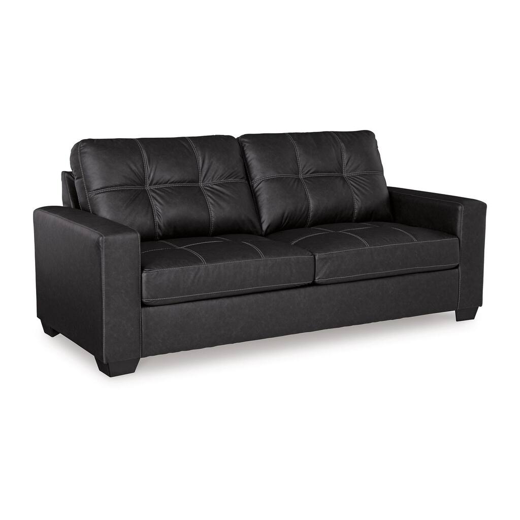 Barl Sofa Sleeper, Queen Size Pull Out Bed, 85 Inch Black Faux Leather
