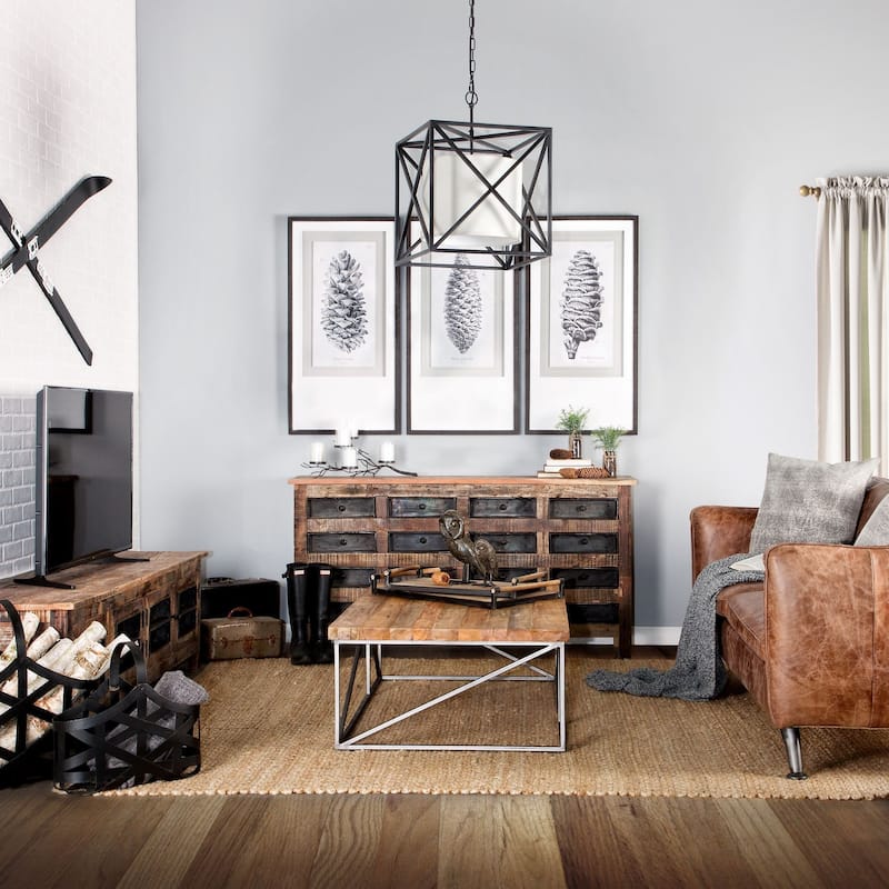 HomeRoots Medium Brown Reclaimed Wood TV Stand Media Console With 4 Metal Doors - 19