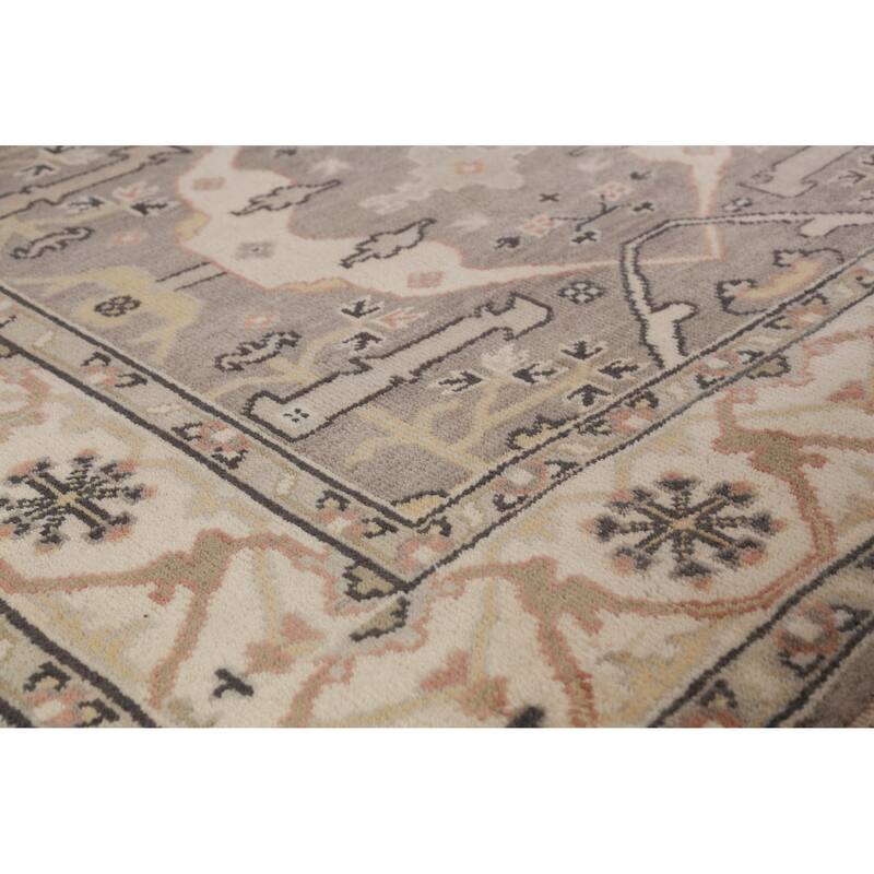 Gray Oushak Indian Runner Rug Hand-Knotted Wool Carpet - 6'0" x 18'0"