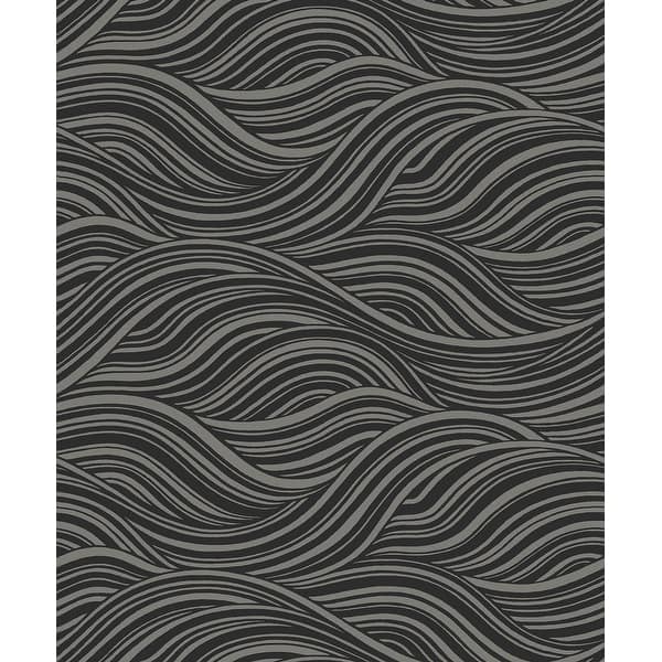 slide 2 of 12, Seabrook Designs Melody Waves Non-Woven Unpasted Wallpaper 20.9 in. W x 33 ft. L - Metallic Charcoal & Black