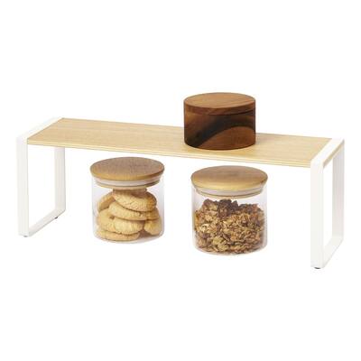 Yamazaki Home Single-Tier Riser, Steel and Wood, Holds 4.4 lbs - L 4.72 x W 15.75 x H 6.1 inches