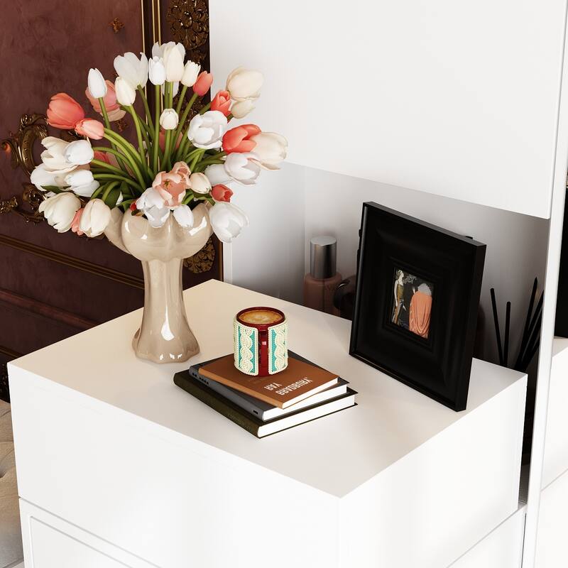 Makup Vanity Modern Dressing Cabinet with Radiant Mirror Feature Mirror - White - 31.5"W