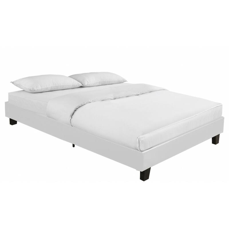 Contemporary Platform Bed Frame in Faux Leather with Slats and Solid Wood Support for Bedroom