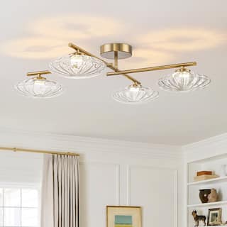 4-Light Oval Striped Glass Dimmable LED Linear Flush Mount - 28.0 in