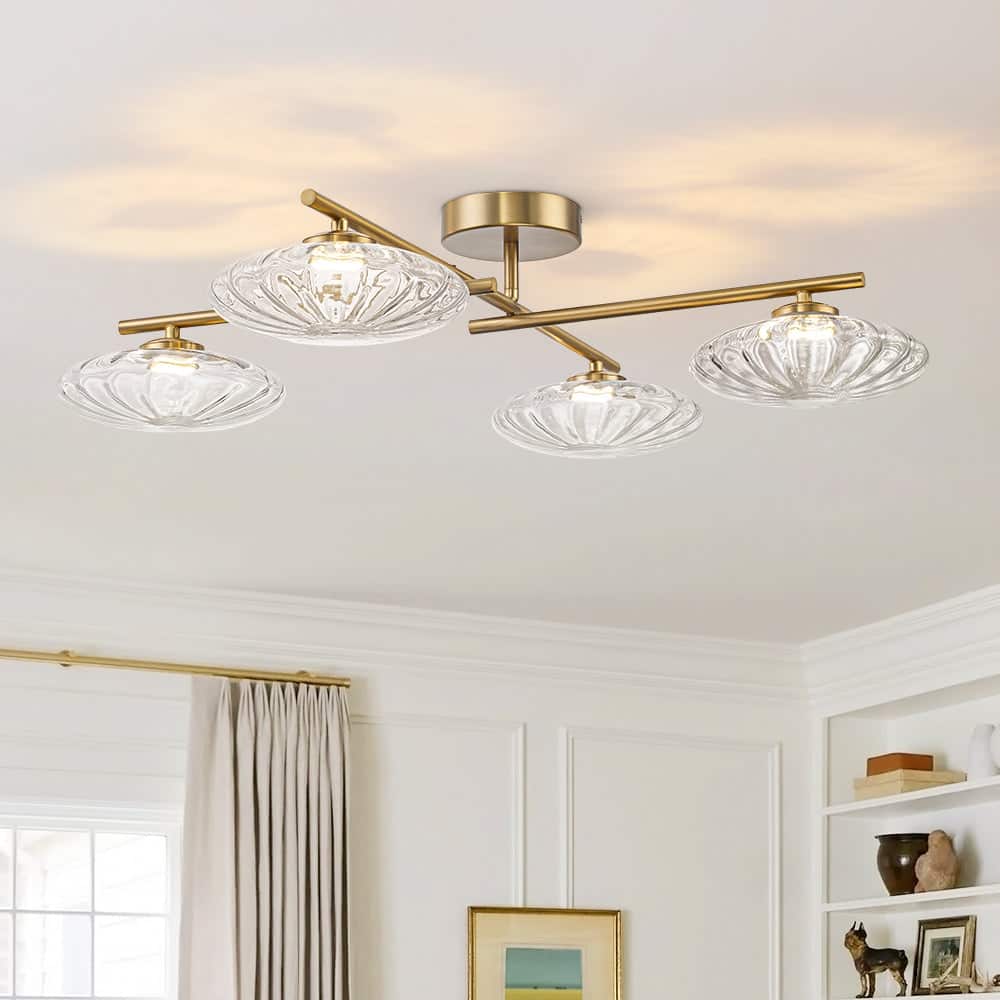 4-Light Oval Striped Glass Dimmable LED Linear Flush Mount - 28.0 in