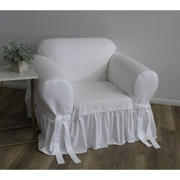 slide 2 of 9, Ruffled Cotton Arm Chair Slipcover
