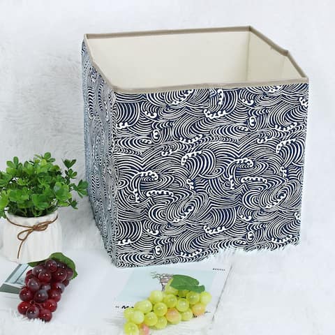 Linen Fabric Storage Bin Toy Box Basket Organizer - White Spray - 13" x 13" x 13"