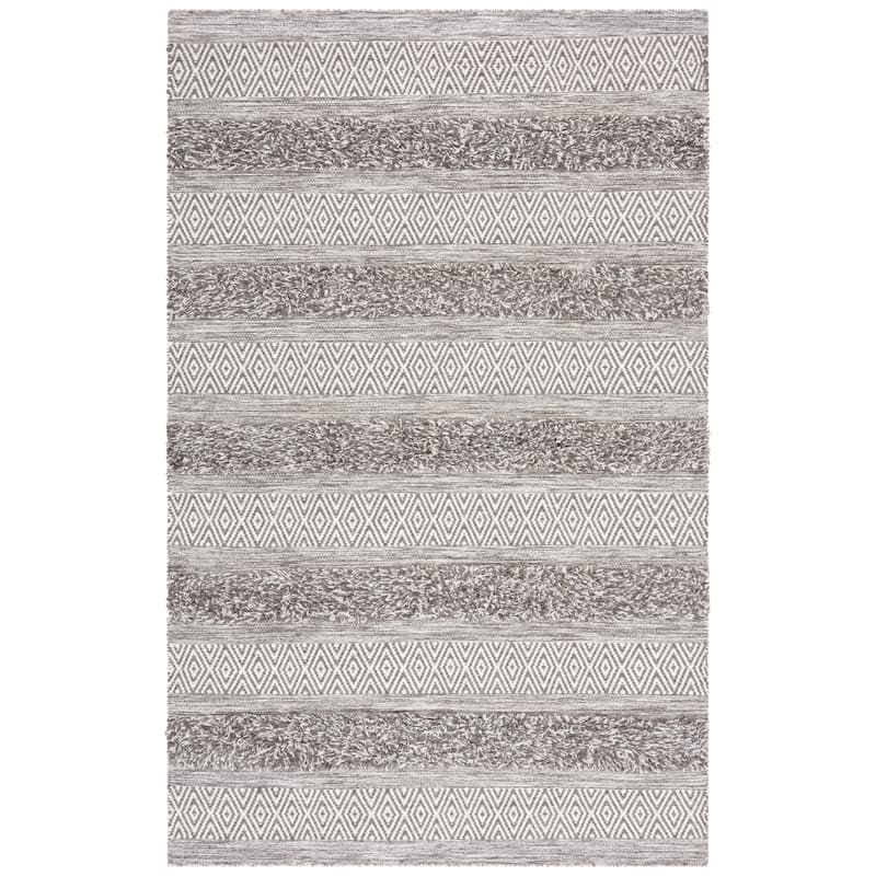 SAFAVIEH Handmade Vermont Adriane Rustic Boho Stripe Wool Rug - 6' Square - Brown/Ivory