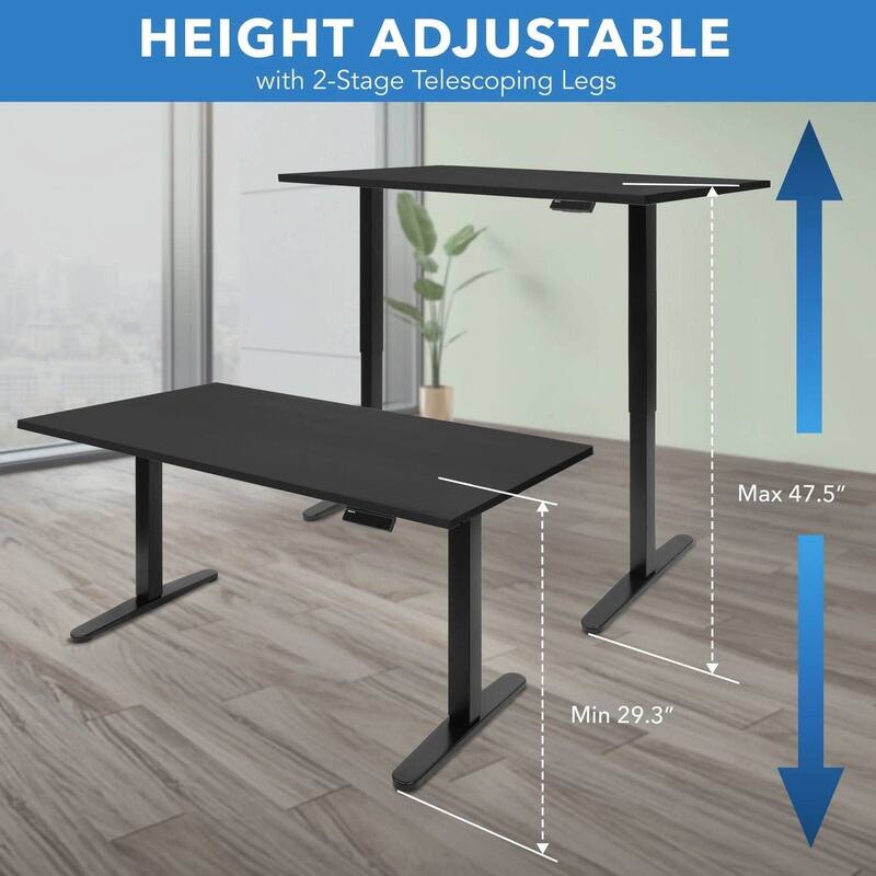 Mount-It! 55"W Electric Rectangular Adjustable Standing Desk, Black (MI-18087)