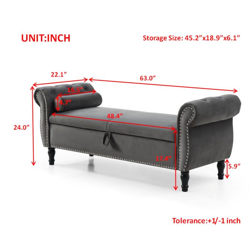 Window Stool Fireplace Bench with Safety Hinges, Upholstered Flap Storage Bench, Footrest Bench with One Pillow