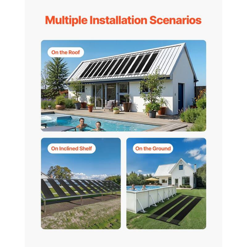 Black HDPE Solar Pool Heater Panels for Above Ground Inground Rectangular Pools and Warmer Swimming