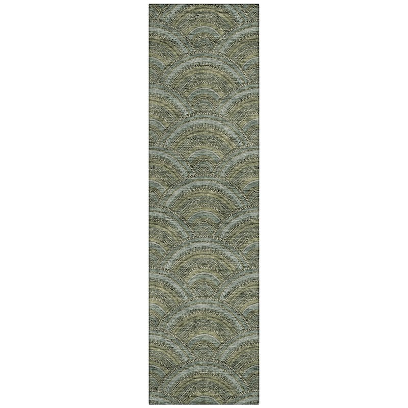 Machine Washable Indoor/ Outdoor Modern Mosaic Chantille Rug