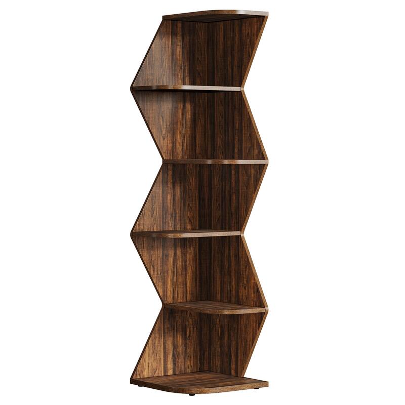 Industrial 5-Tier Corner Shelf Bookshelf with Storage for Living Room