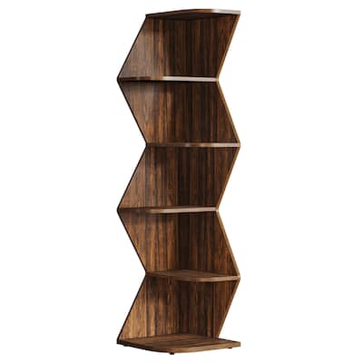 Industrial 5-Tier Corner Shelf Bookshelf with Storage for Living Room