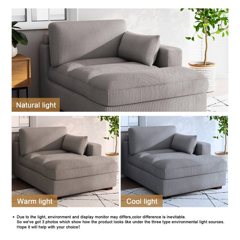 Oversize Corduroy Chaise Lounge Modular Sectional Sofa with Pillow