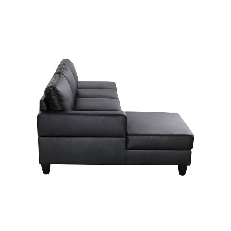 2Piece Couch Living Room Sofa Set Black Faux Leather Chaise On Sale
