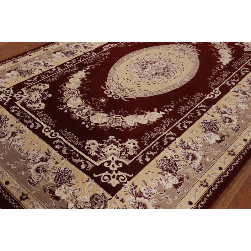 Red Victorian Style Kashan Turkish Area Rug Machine Made Floral Carpet - 6'6" x 9'10"