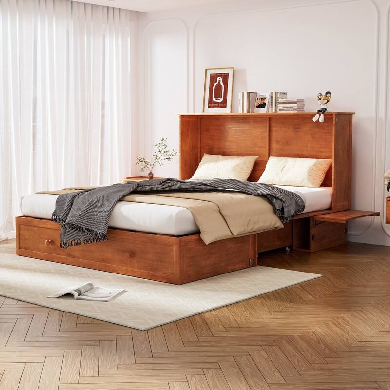 Mixoy Murphy Bed,Cabinet Chest Bed with Charging Station&Storage