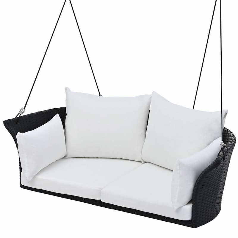 2-Person Rattan Woven Swing Chair with Ropes for Porch