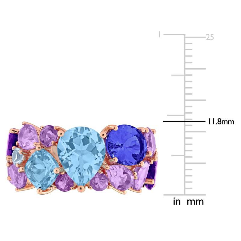 Miadora 11 1/10ct TGW Tanzanite Amethyst Sky Blue Topaz Rose de France Ring in 14k Rose Gold